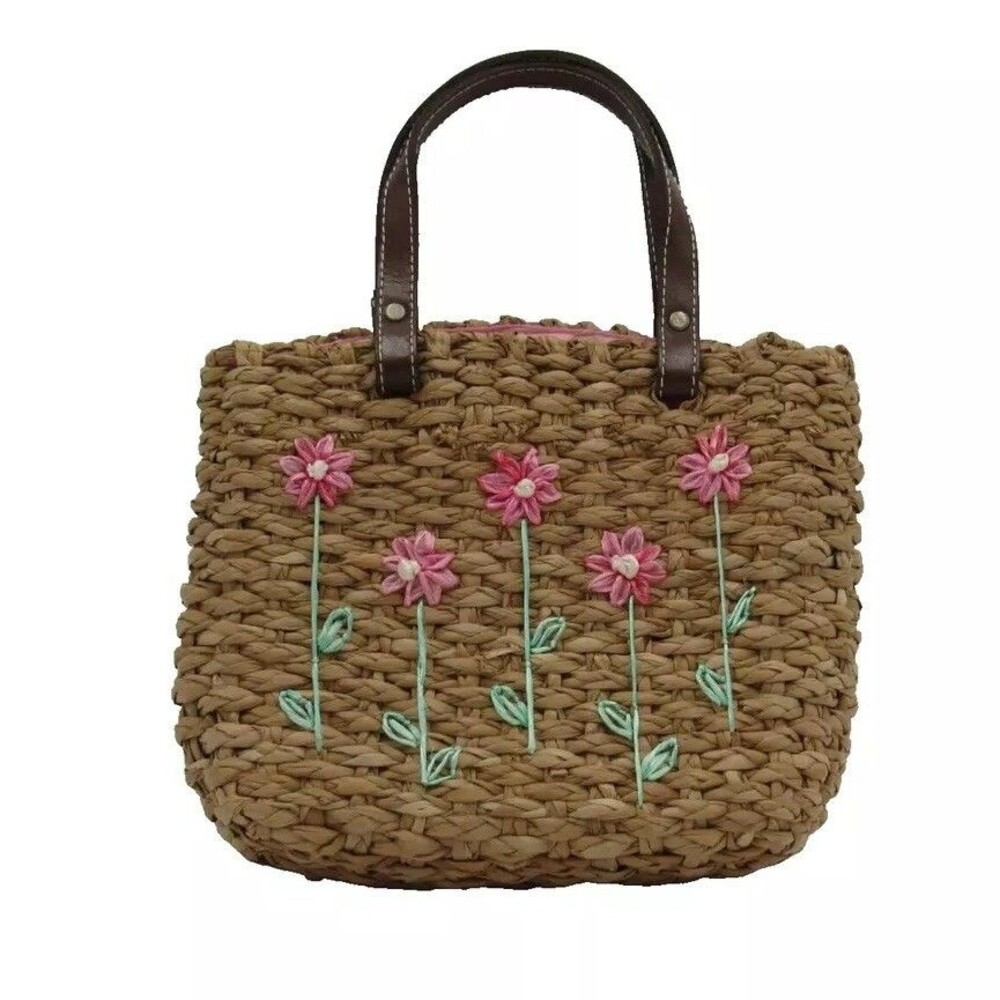 Lord & Taylor  Purse Straw Rattan Handbag Retro Flowers Vacation Floral 90s VTG